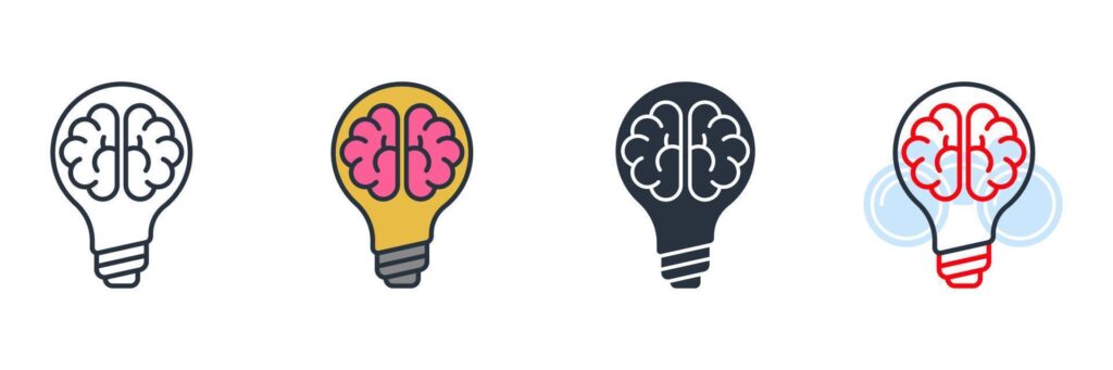 Brain in lightbulb icon logo vector illustration. Creative idea symbol template for graphic and web design collection Stock Free