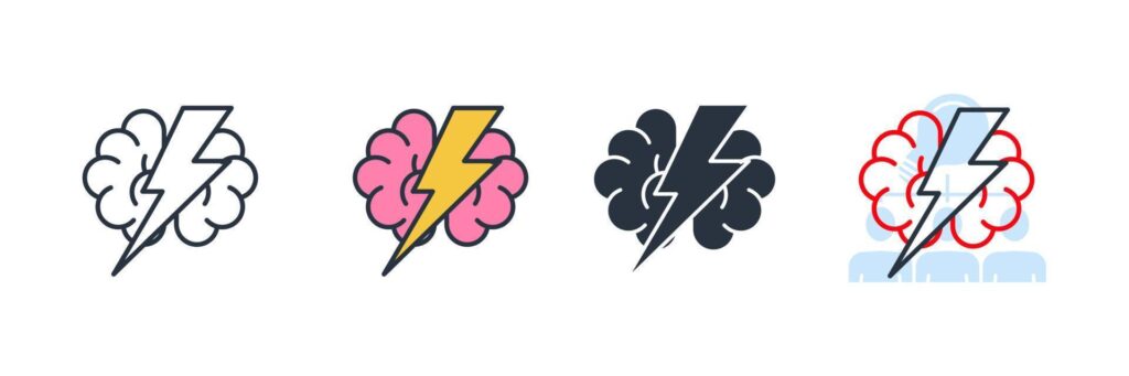 brainstorm icon logo vector illustration. Brain With Thunder symbol template for graphic and web design collection Stock Free