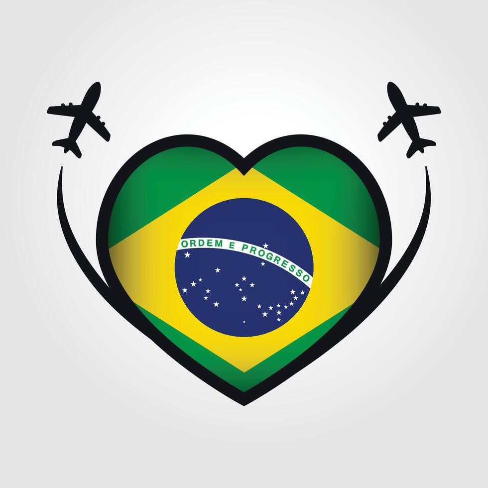 Brazil Travel Heart Flag With Airplane Icons Stock Free