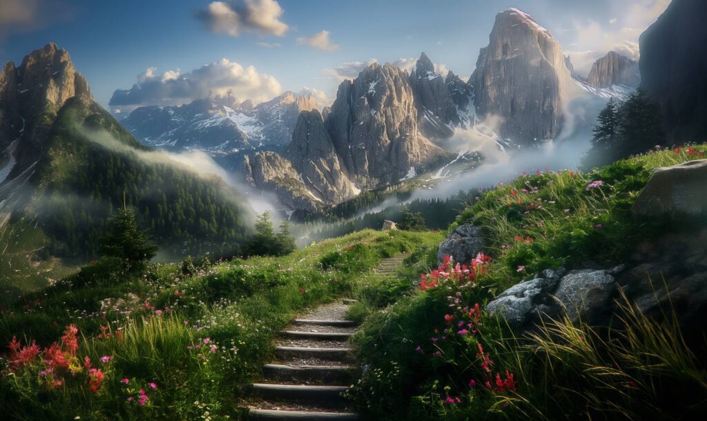 Breathtaking View of Mountain Scenery From a Path in the Valley Stock Free