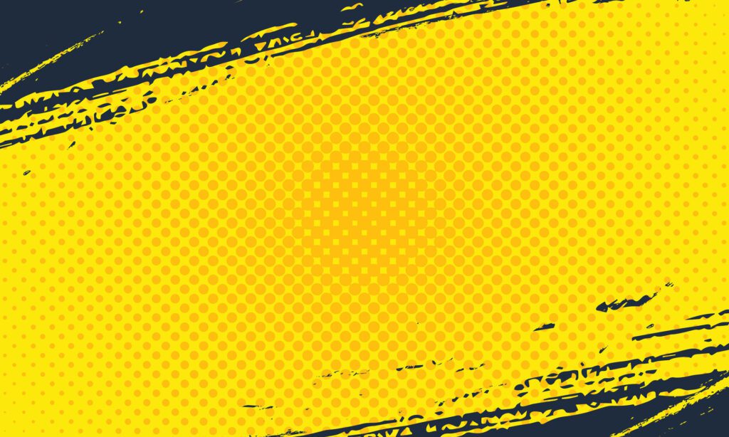 Bright yellow background grunge brush strokes halftone decoration Free Vector