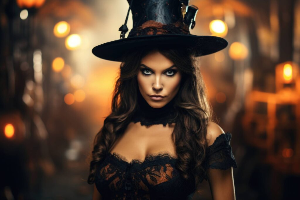 Brunette Woman in Halloween Costume Stock Free