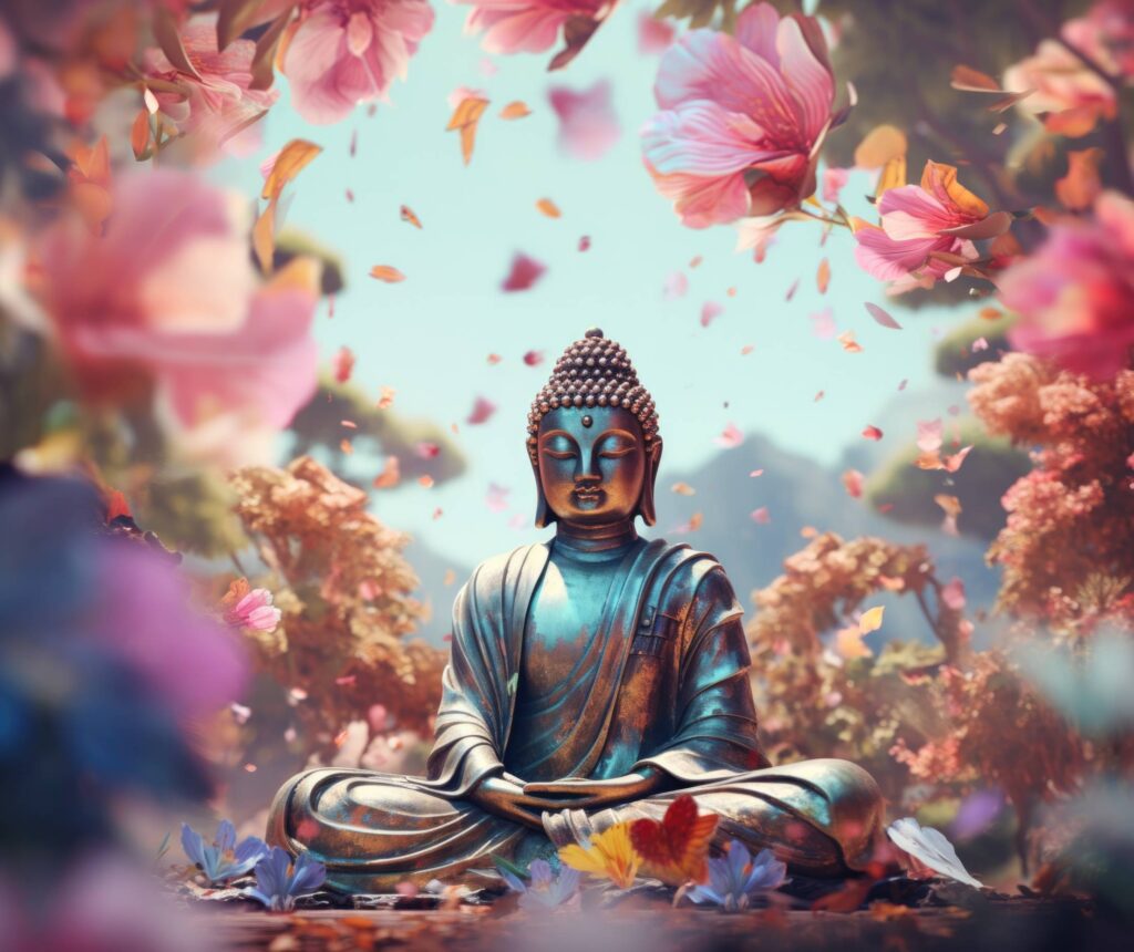 Buddha Statue with Flower Background Stock Free