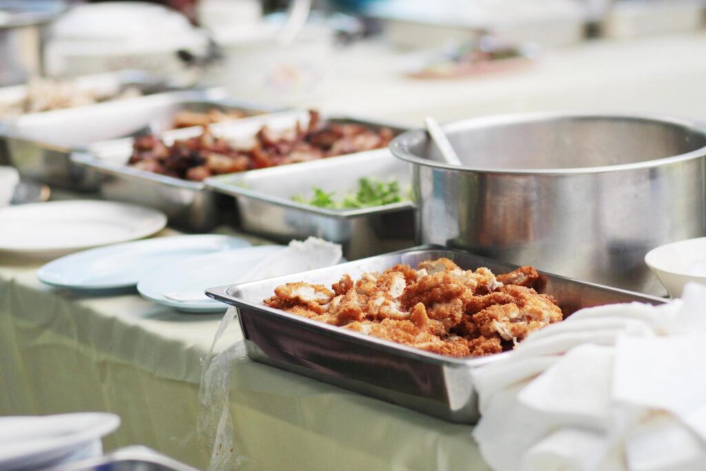 Buffet of Thai food in Event and wedding ceremony Stock Free