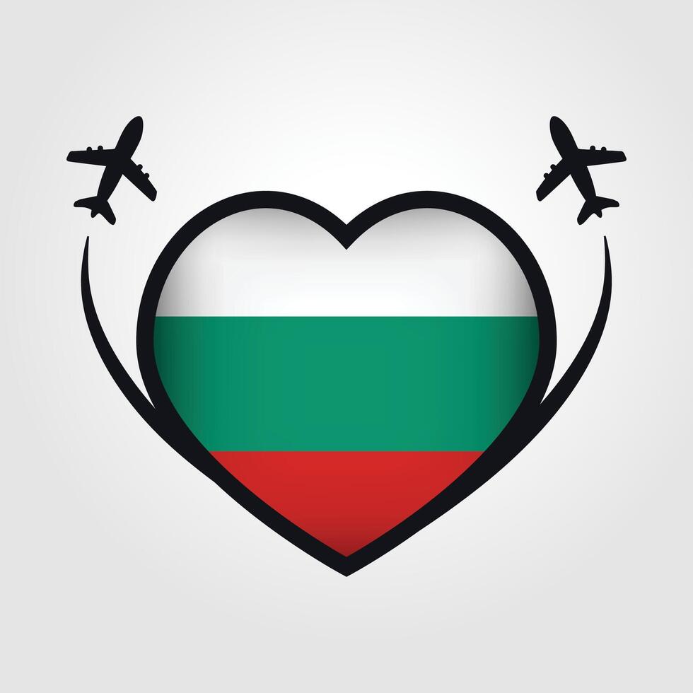 Bulgaria Travel Heart Flag With Airplane Icons Stock Free