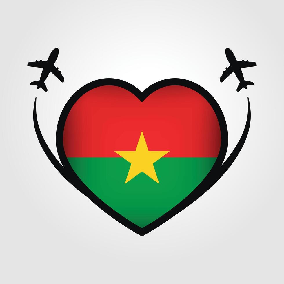 Burkina Faso Travel Heart Flag With Airplane Icons Stock Free