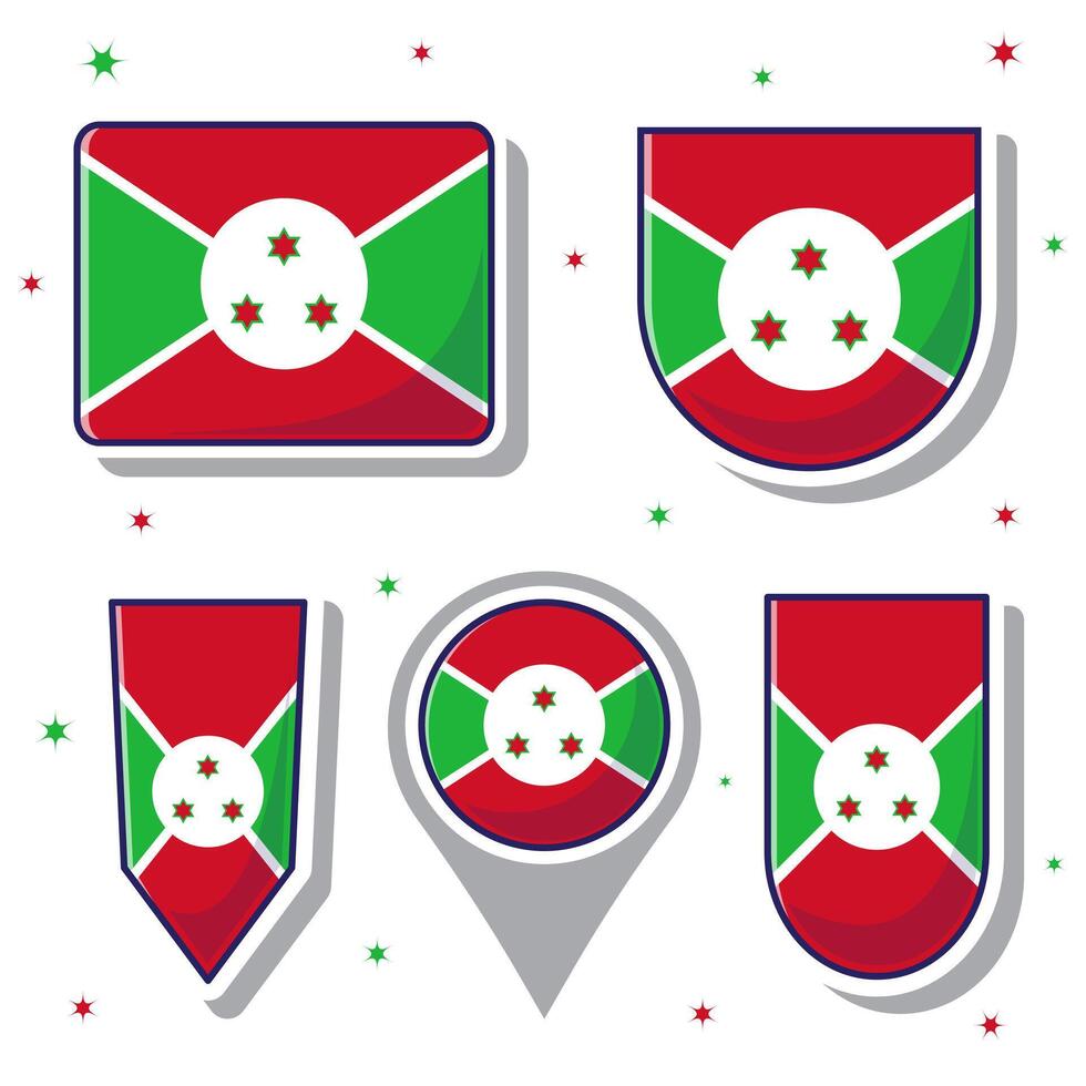 Burundi national flag cartoon vector illustration icon mascot bundle packs Stock Free