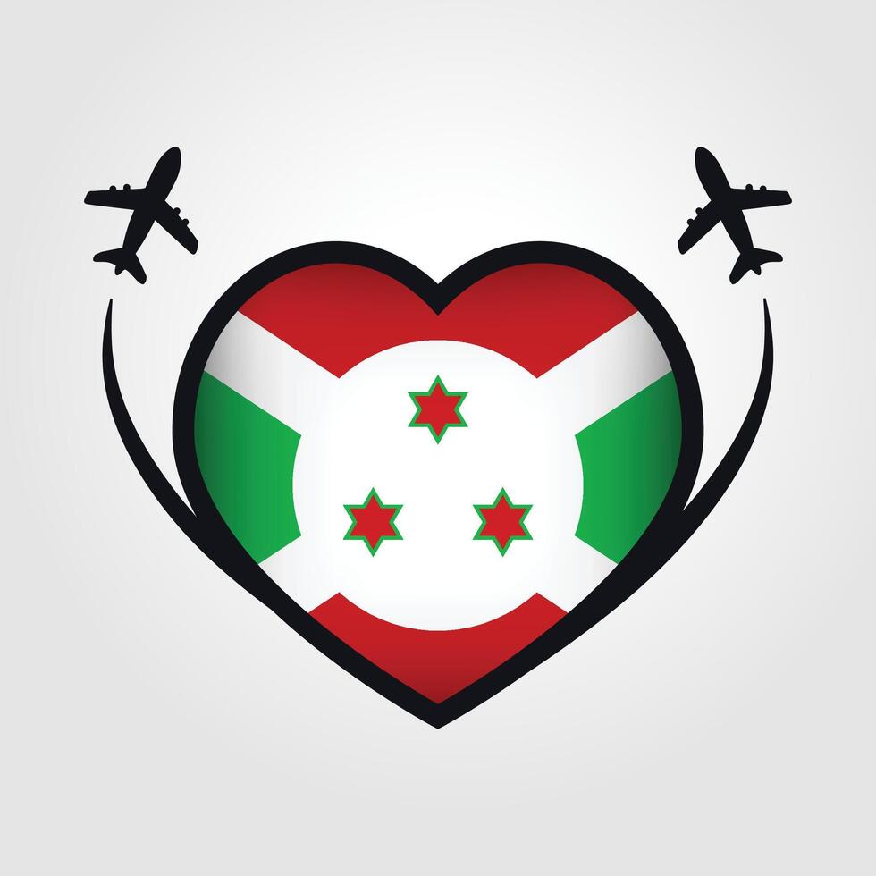 Burundi Travel Heart Flag With Airplane Icons Stock Free