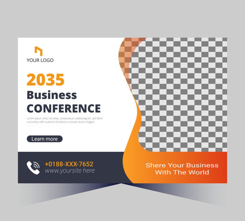 business conference poster template with a checkered background Free Vector