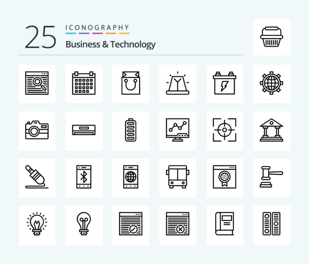 Business Technology 25 Line icon pack including battery. siren. bag. emergency. alert Stock Free