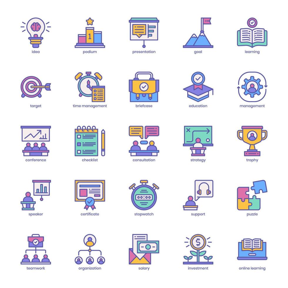 Business Training icon pack for your website design, logo, app, UI. Business Training icon filled color design. Vector graphics illustration and editable stroke. Stock Free