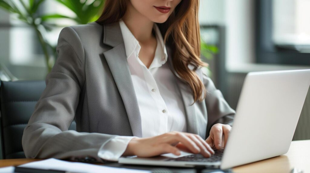 Business Woman Typing on Her Laptop in The Office Stock Free