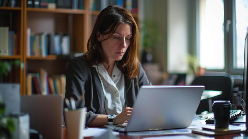 Business Woman Working with Her Laptop on Her Office Stock Free