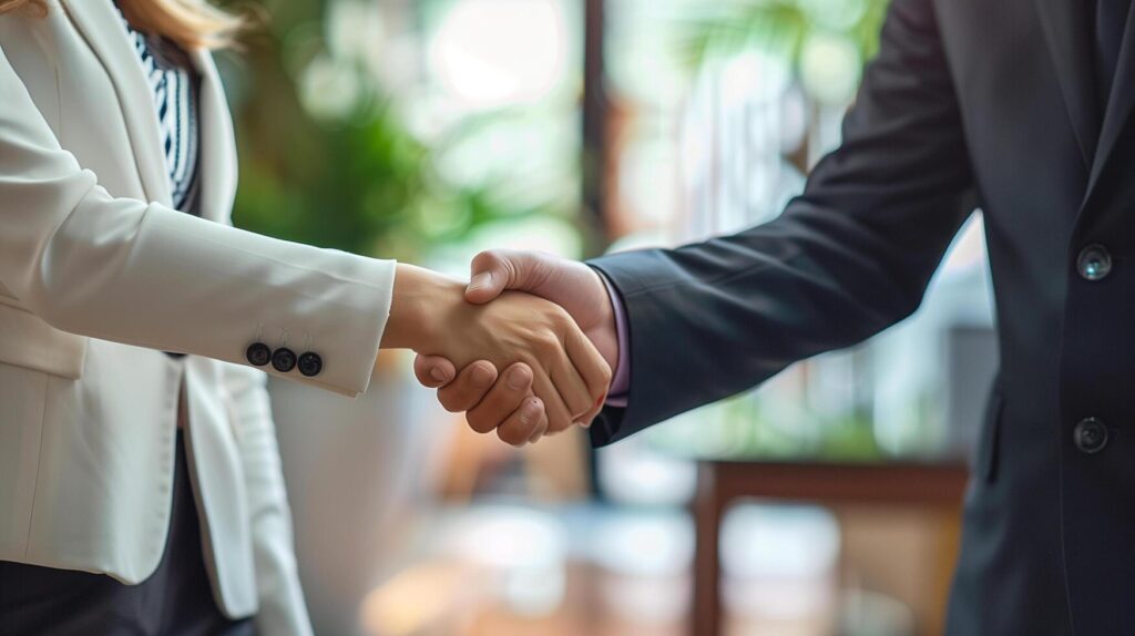 Businessman and Business Woman Doing Handshake Partnership Agreement Stock Free