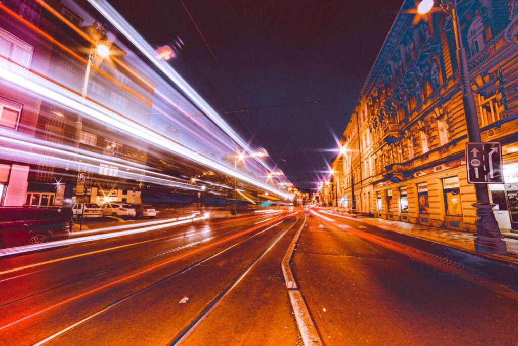 Busy City Streets at Night Free Photo