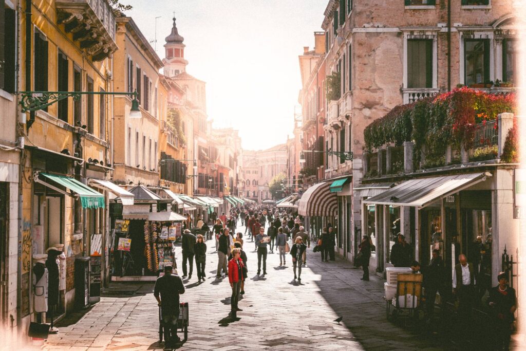 Busy Street in Venice, Italy Free Photo