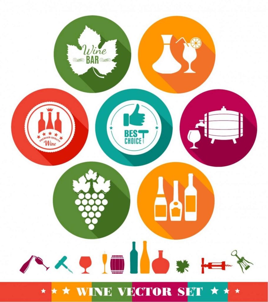 Drink illustration of wine. Color flat icons.