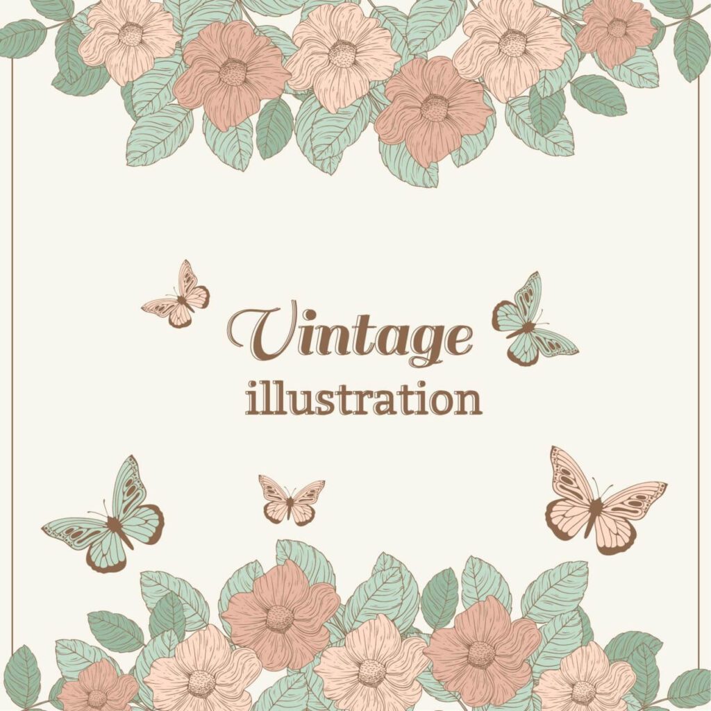 Vintage flower illustration with butterfly