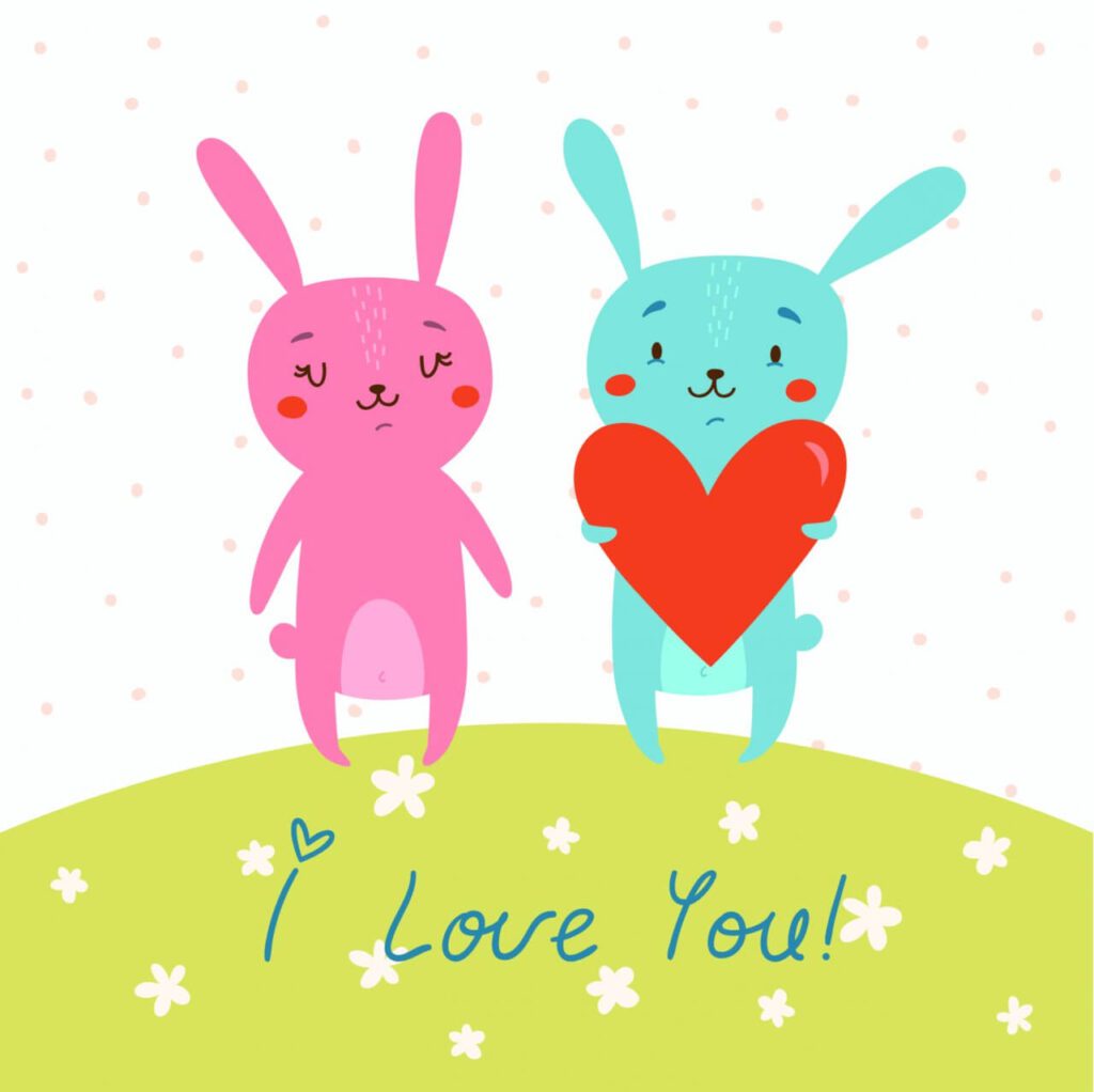 Vector card with cute bunnies in love