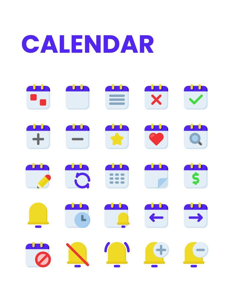 Calendar icon collection in flat style, including notification, plan, event, organization, reminder and more. Stock Free