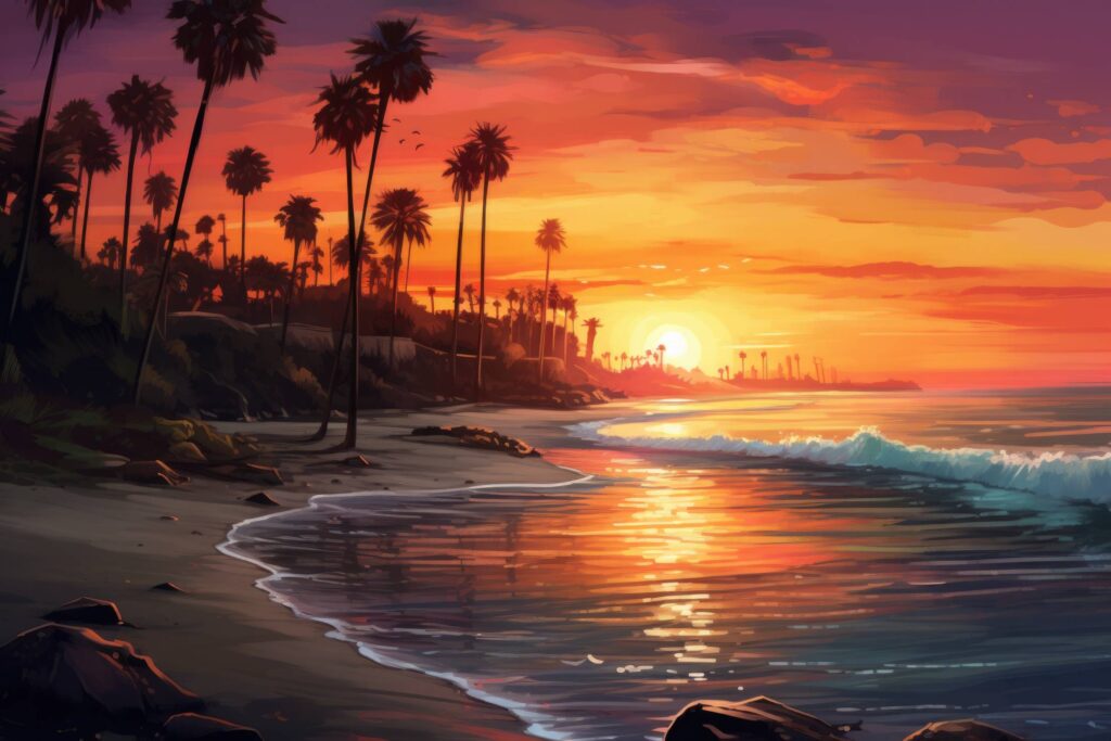 California Aesthetic Sunset with Palms Stock Free