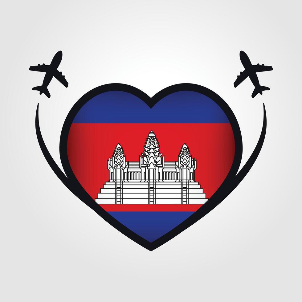 Cambodia Travel Heart Flag With Airplane Icons Stock Free