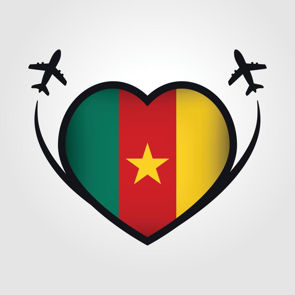 Cameroon Travel Heart Flag With Airplane Icons Stock Free