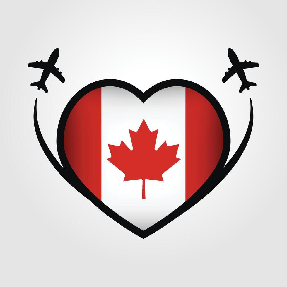 Canada Travel Heart Flag With Airplane Icons Stock Free