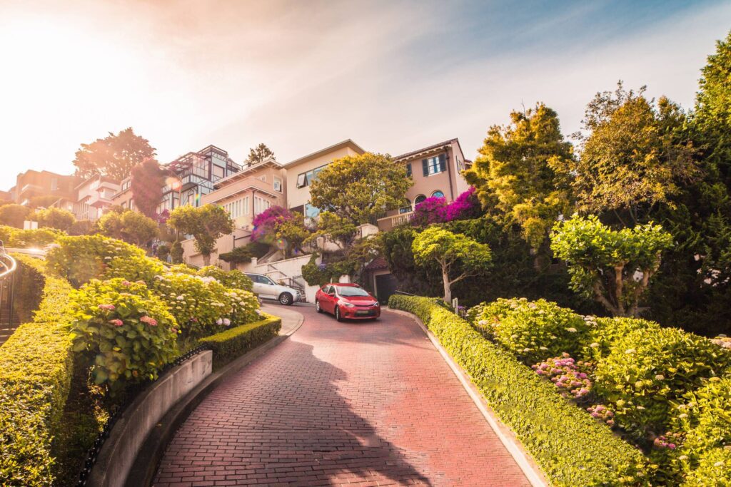 Cars Descending Lombard Street in San Francisco, California Free Photo