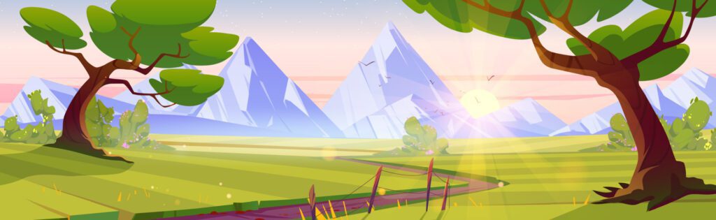 Cartoon nature landscape early morning background Free Vector and Free SVG