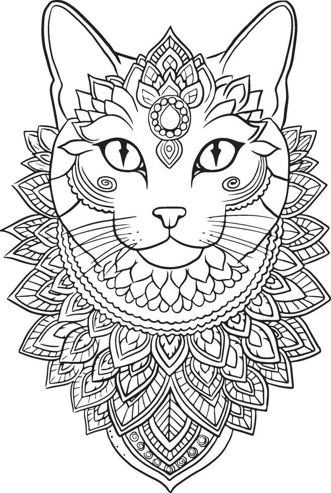 Cat Mandala Icon Kawaii Cartoon Character Cute Lines and Colors Coloring Pages Stock Free