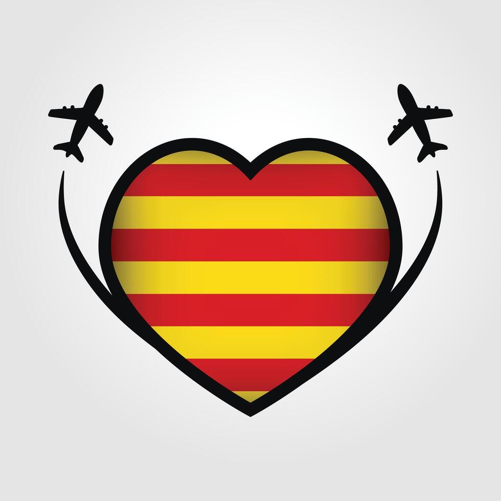 Catalonia Travel Heart Flag With Airplane Icons Stock Free