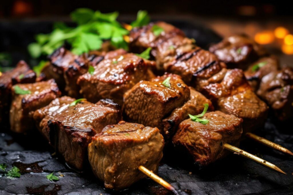 caucasian shashlik skewer beef mutton lulya being cooked on a grill AI Generated Free Photo