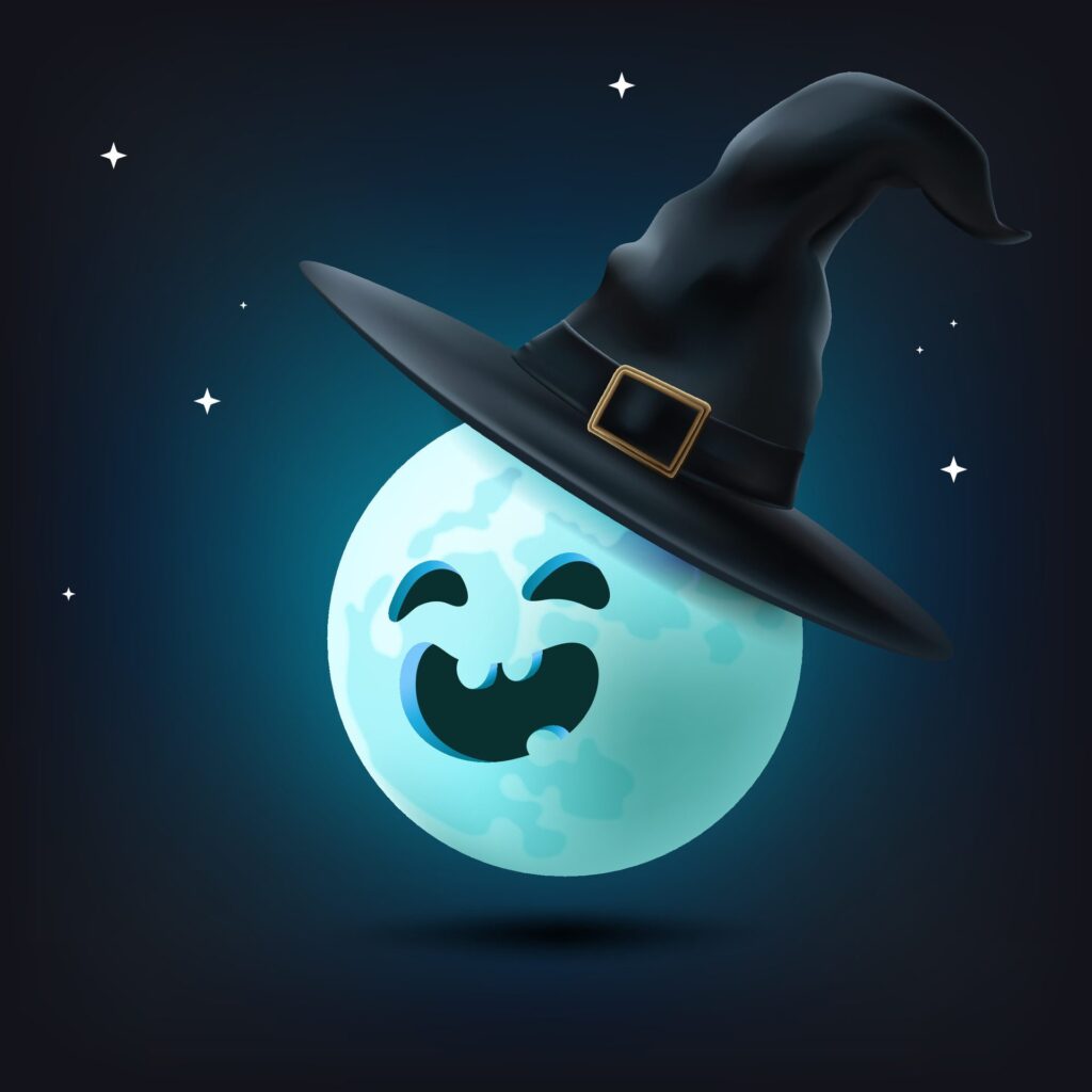 Celebrate Happy Halloween with this spooky vector illustration. A full moon in a witch hat, bats, and a haunting scene make it perfect for banners and posters. Starry sky Not . Free Vector