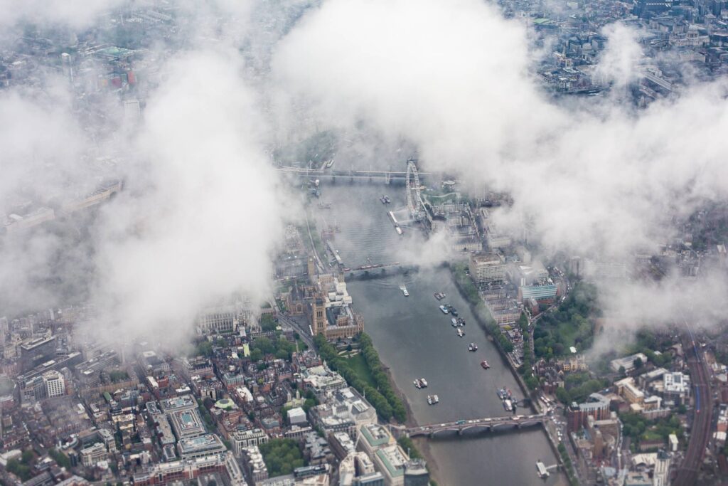 Center of London (UK) with London’s Eye from the Airplane Free Photo