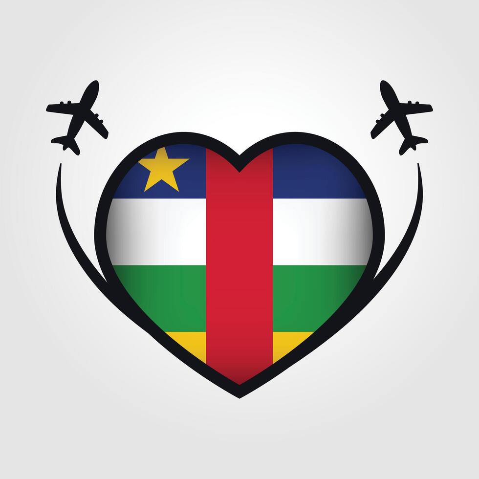 Central African Republic Travel Heart Flag With Airplane Icons Stock Free