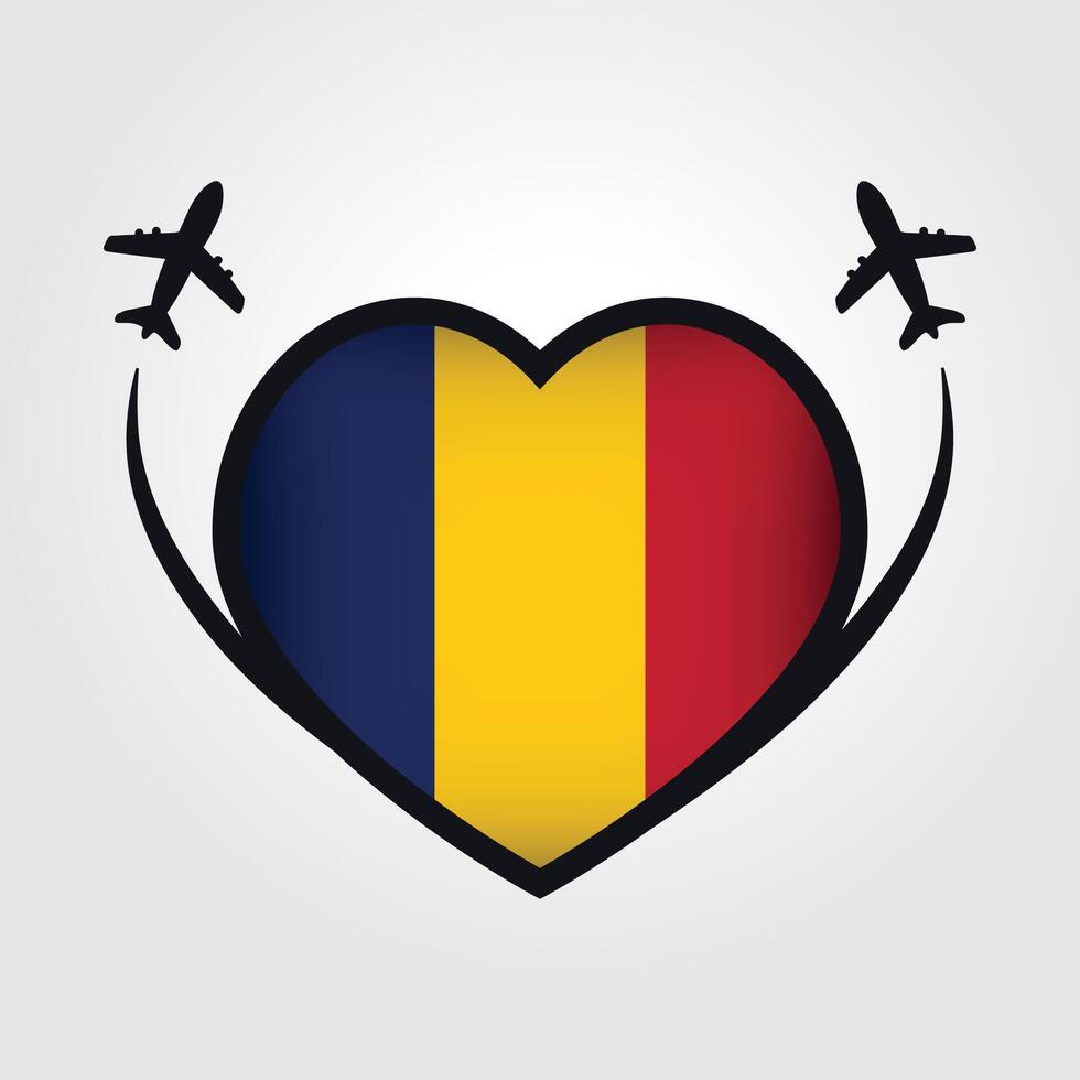 Chad Travel Heart Flag With Airplane Icons Stock Free