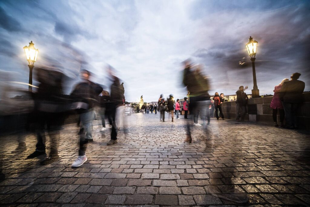 Chaotic People on Charles Bridge in Prague Free Photo