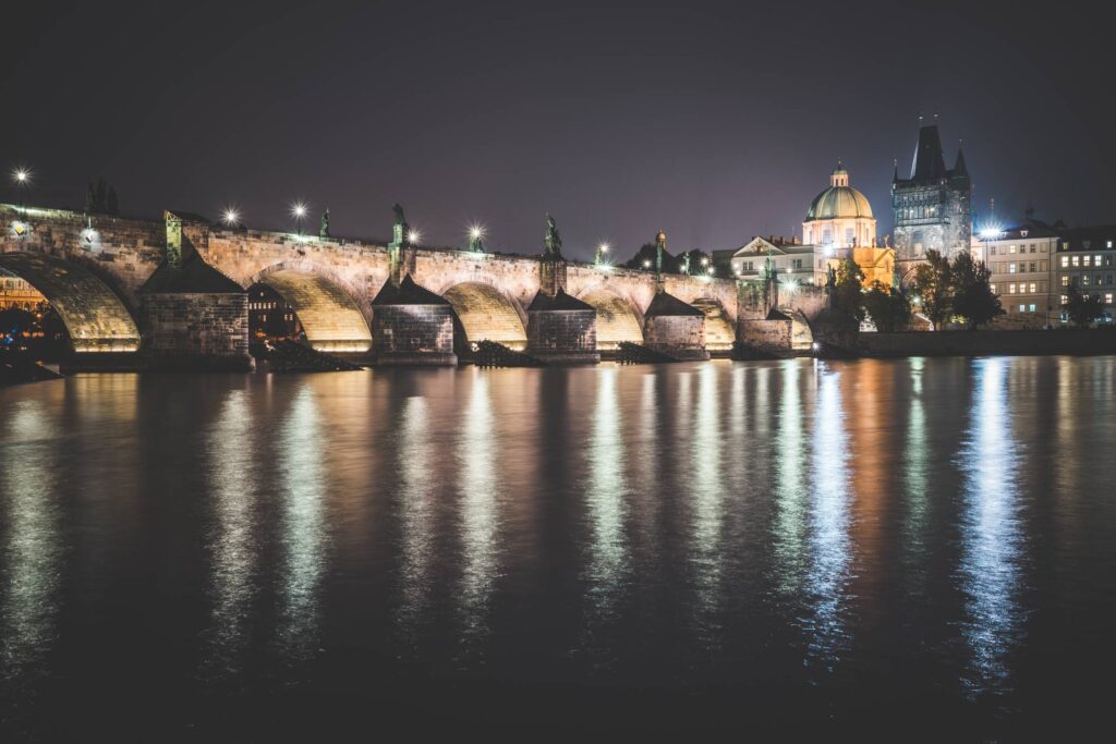 Charles Bridge in Prague at Night Free Photo