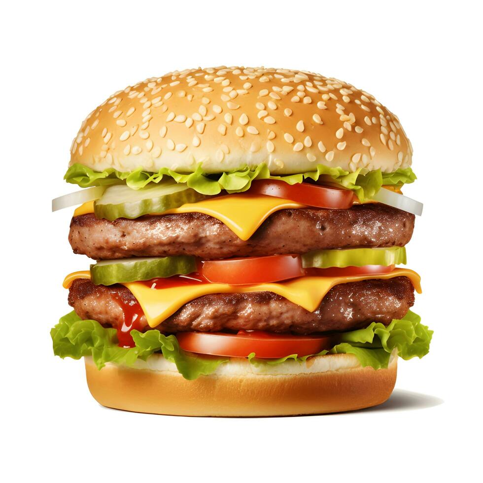 Cheeseburger or hamberger on a white background. Generative AI Stock Free