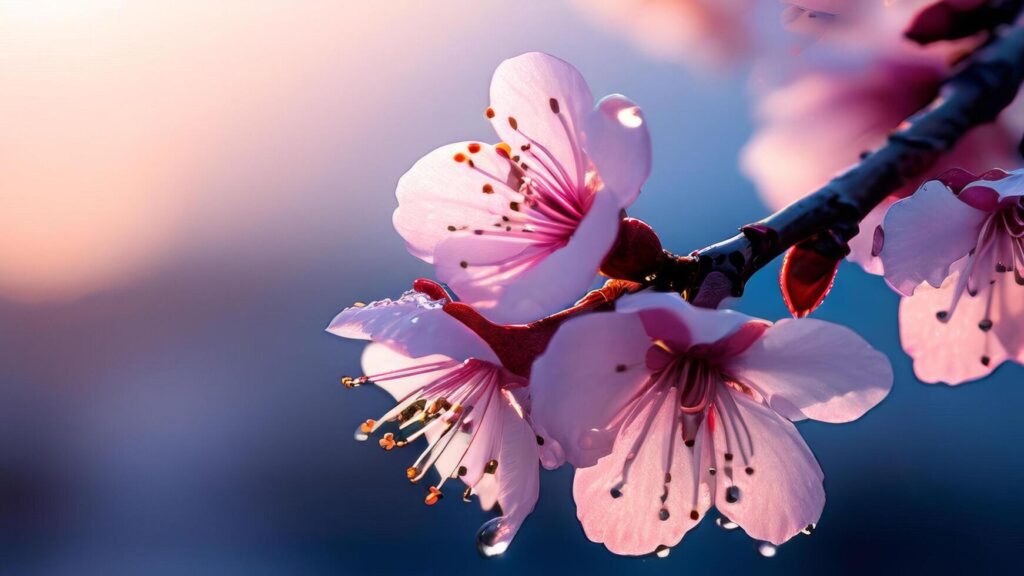 Cherry blossom branch isolated on clear sky background. Stock Free