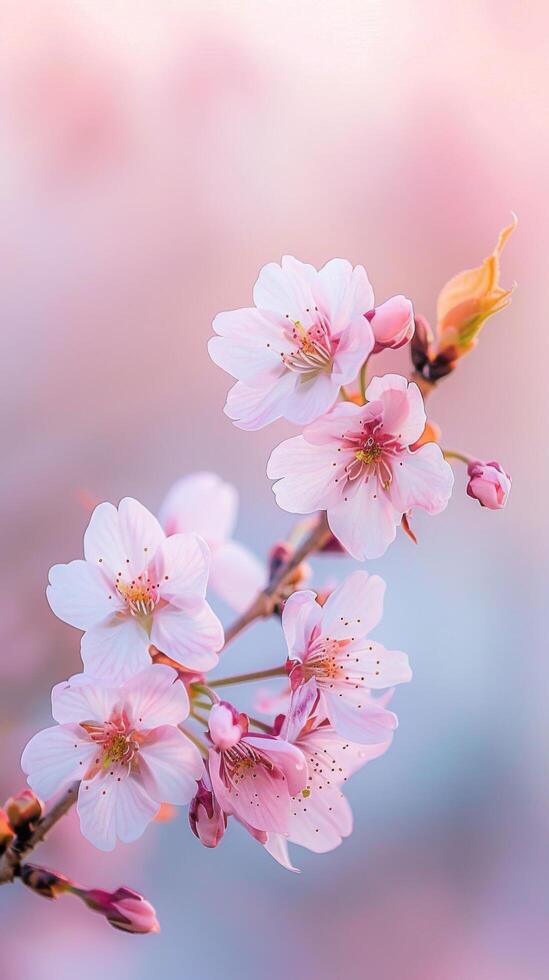 Cherry Blossoms Against Blurred Background Stock Free