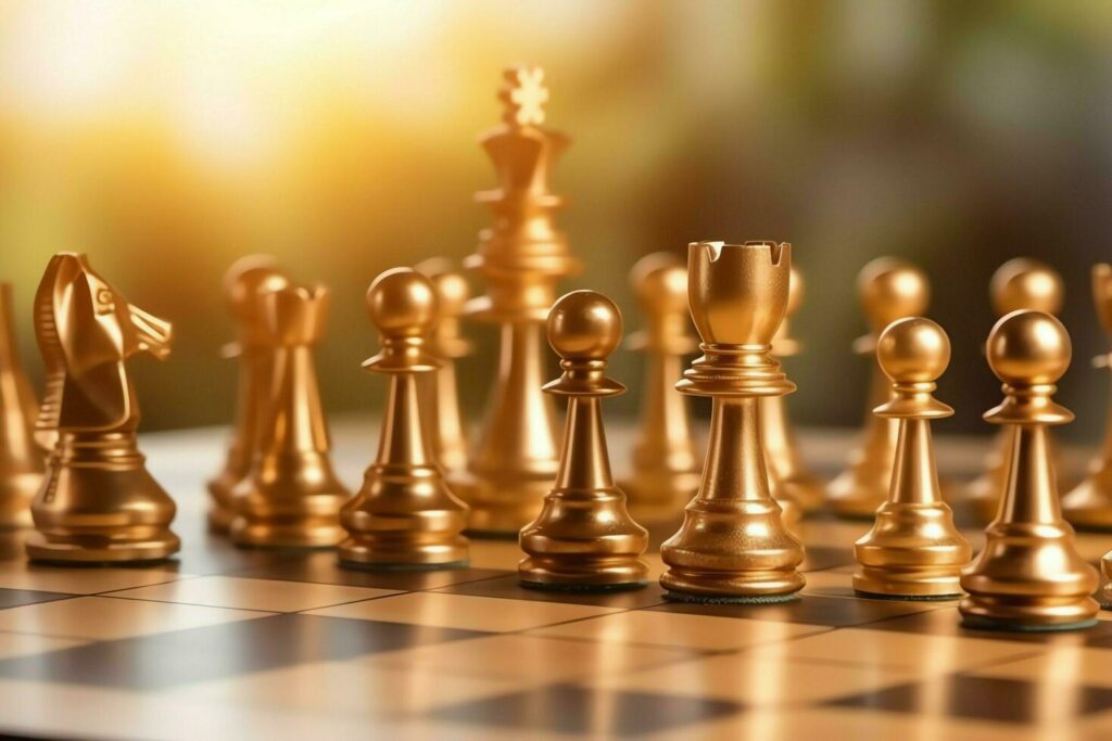 Chessboard with business strategy, tactic and competition of a chess game. Business and leadership concept by AI Generated Stock Free