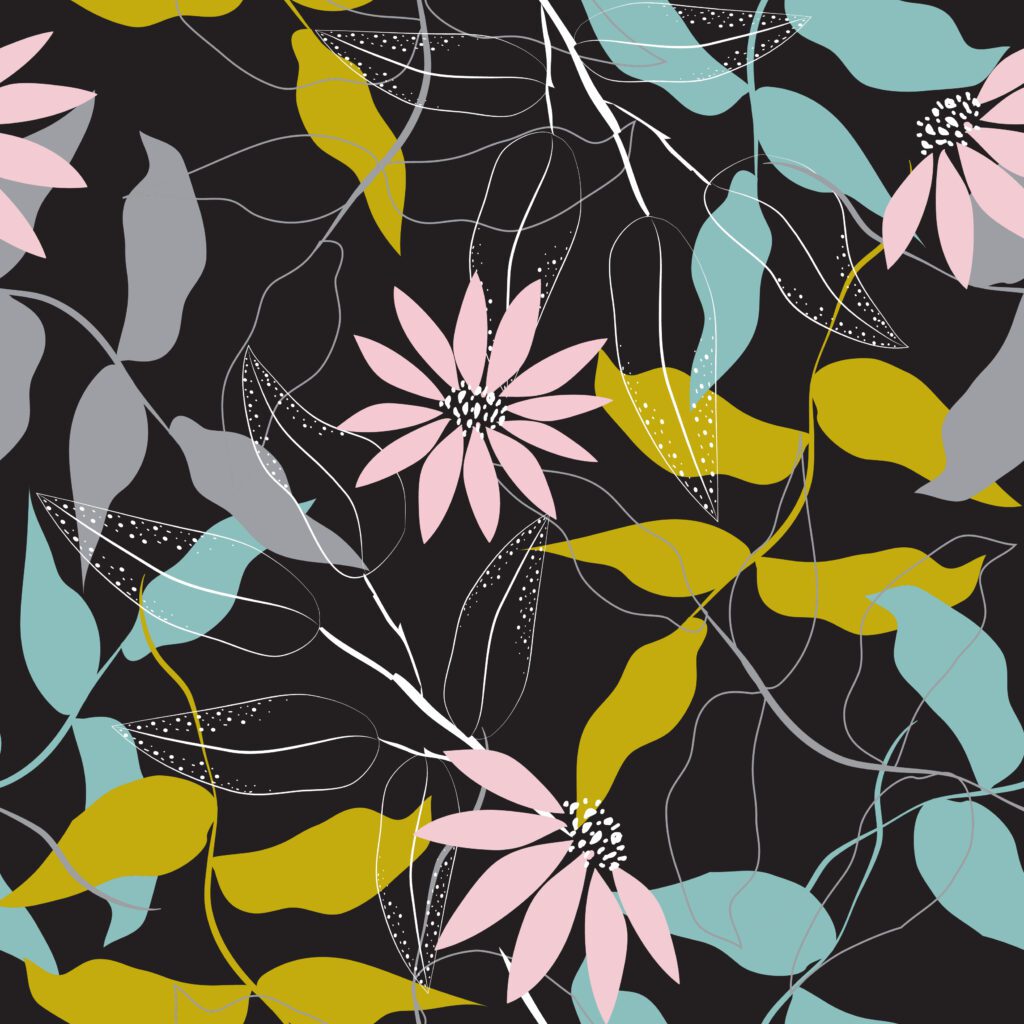 Chic floral pattern on black background Free Vector