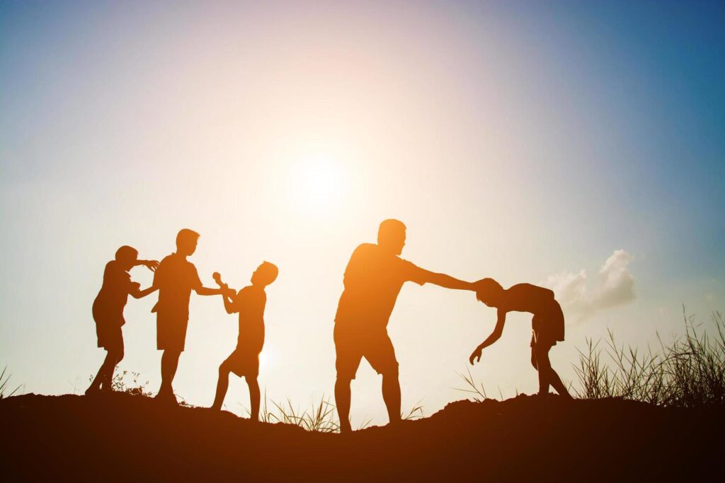 Children playing on summer sunset happy time Stock Free