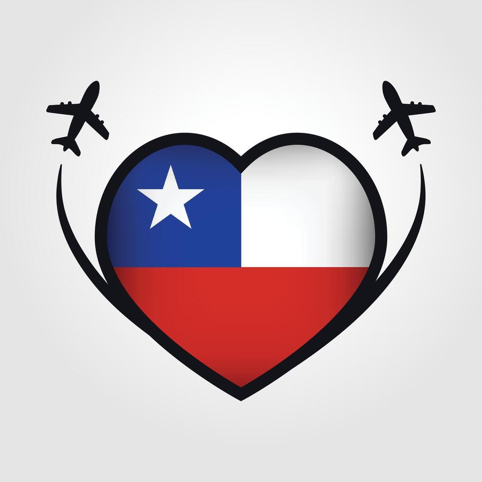 Chile Travel Heart Flag With Airplane Icons Stock Free