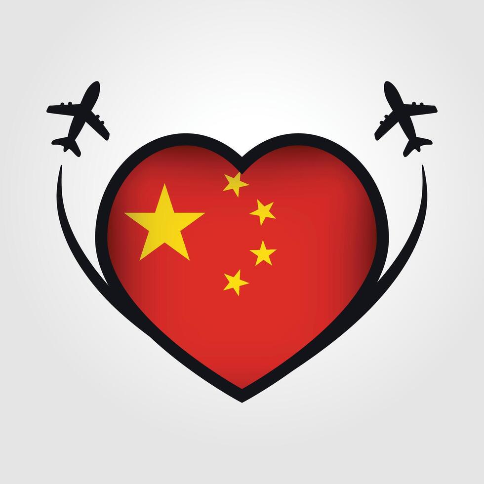 China Travel Heart Flag With Airplane Icons Stock Free