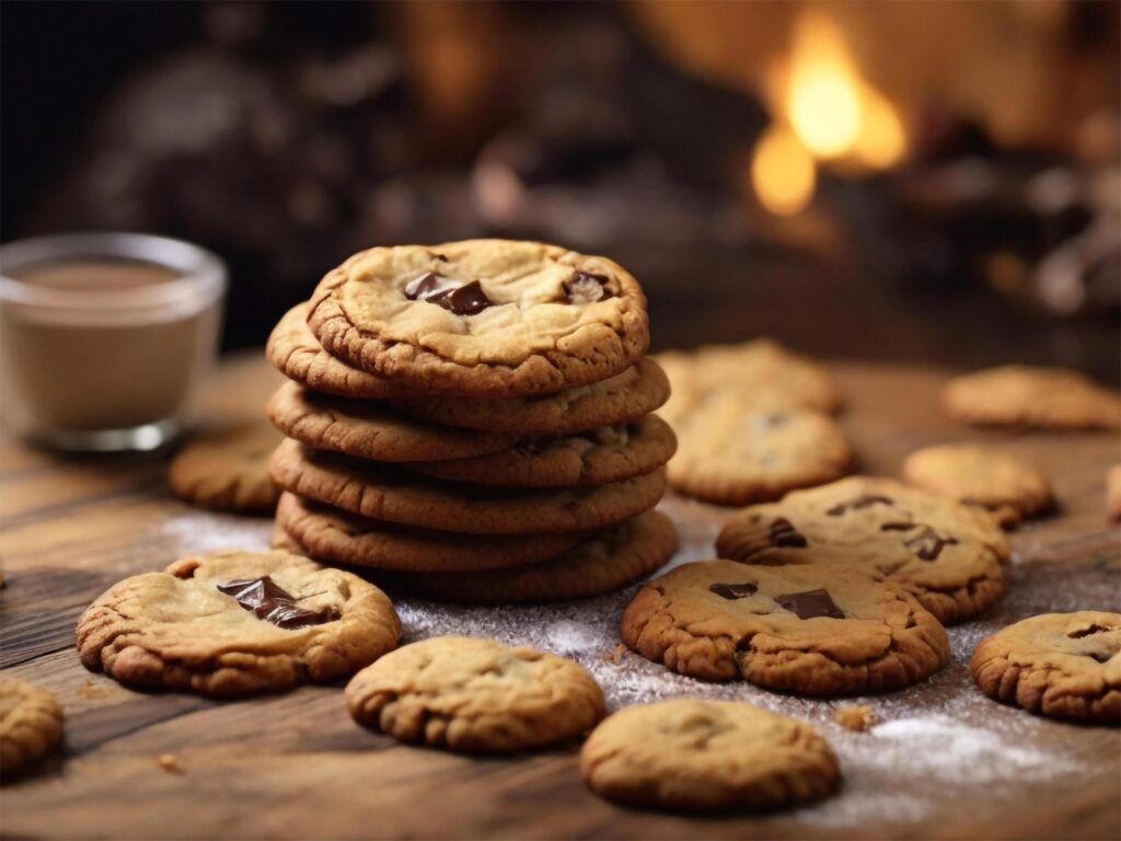 Chocolate chip Cookies on wooden table. Ai generate Free Photo