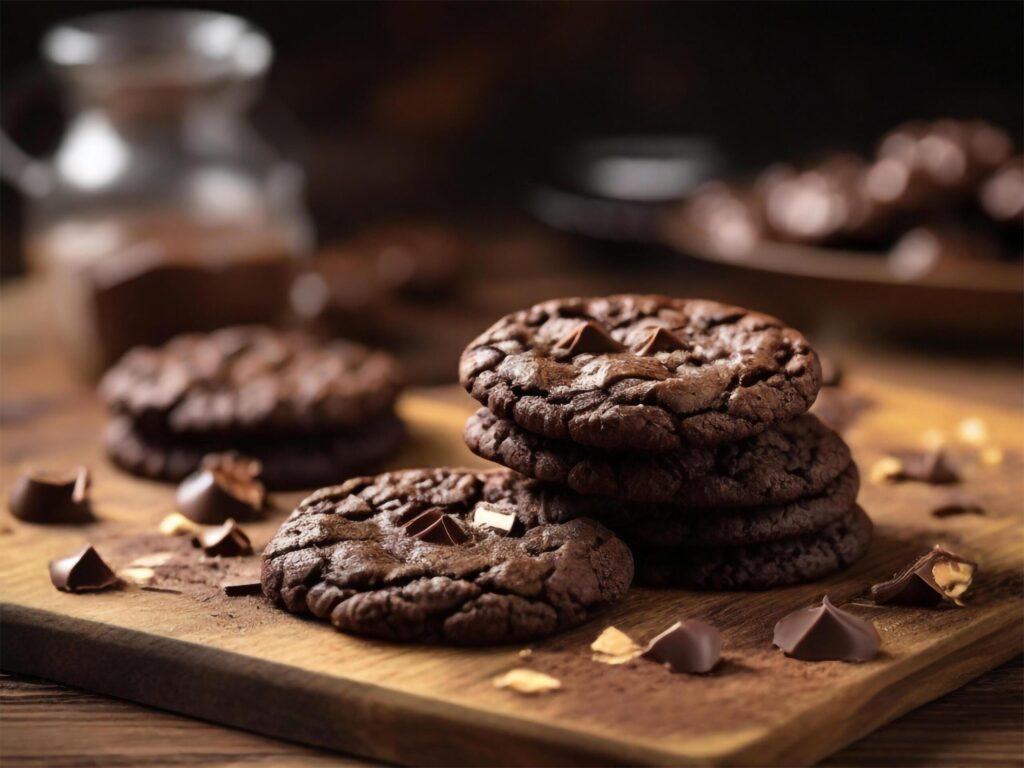 Chocolate Cookies on wooden table. Ai generate Free Photo