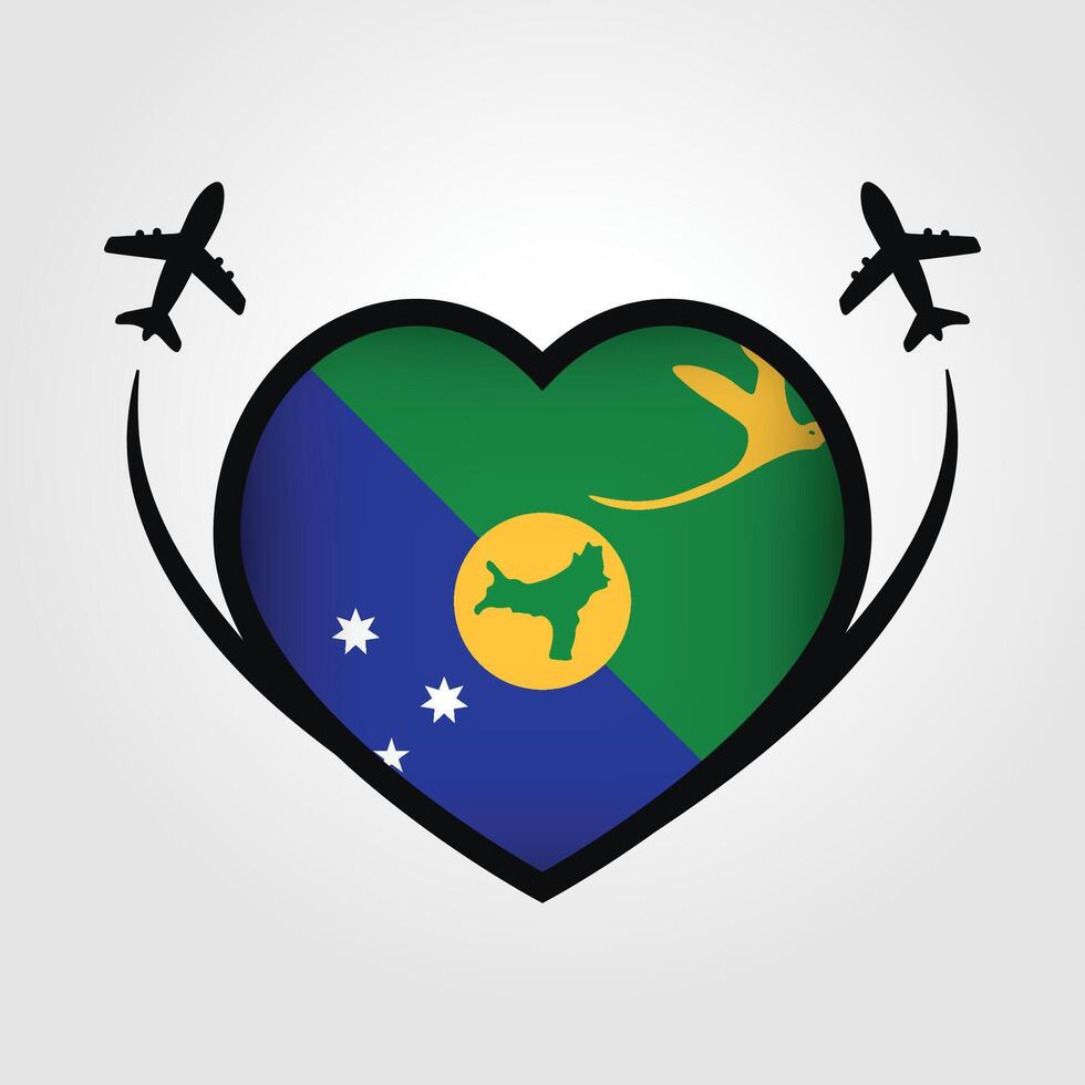 Christmas Island Travel Heart Flag With Airplane Icons Stock Free